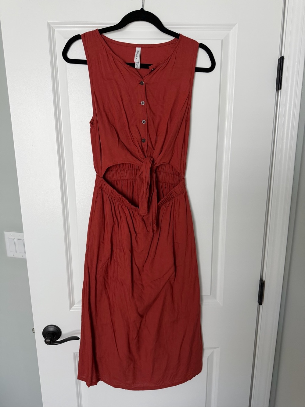 RVCA Rust Tie-Front Midi Dress